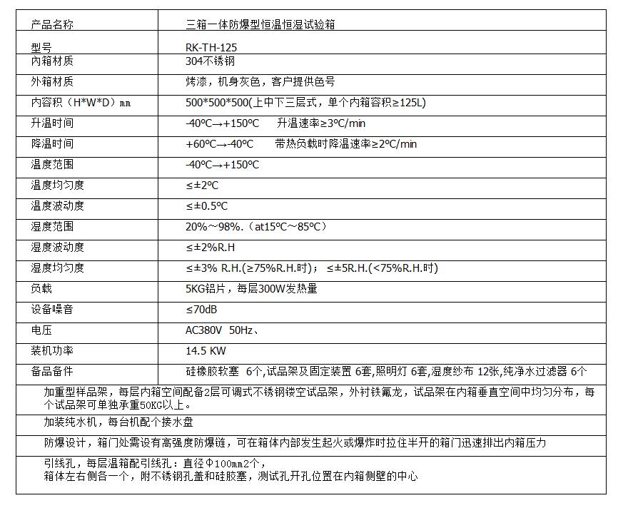 三箱一體防爆型恒溫恒濕試驗箱參數